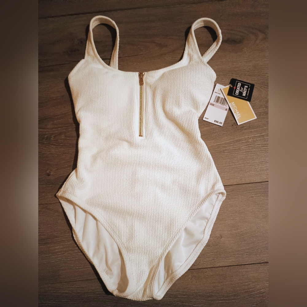 Michael Kors Ivory Bodysuit with Gold Accent
